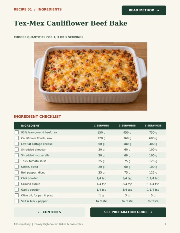 Family High-Protein Bakes & Casseroles: Ingredient quantities (page 7)