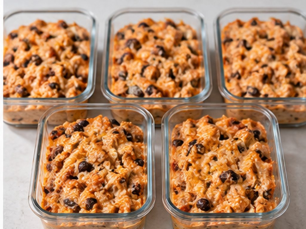 Chicken and black bean mixture divided among five glass dishes.